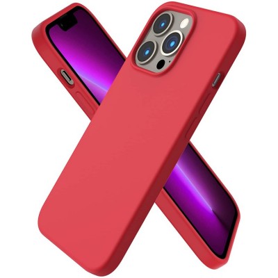 Husa iPhone 15 Pro, Silicon Catifelat cu Interior Microfibra, Rosu